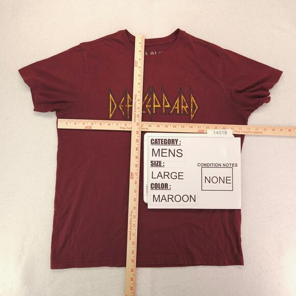 Def Leppard Band Graphic Crew Neck T Shirt Adult Mens Size Large L Maroon - Picture 5 of 9
